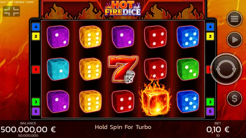 Hot Fire Dice - spillskjerm med brennende syvere