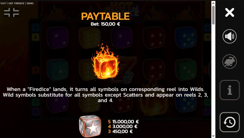 Hot Fire Dice - symboler og Scatter Pays på feltet